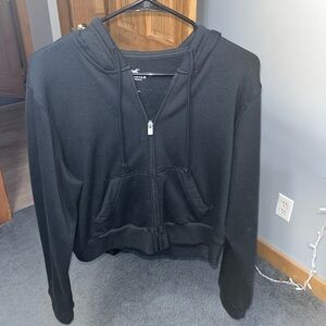Cropped Black Hollister Zip Up Hoodie